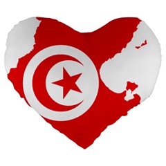 Tunisia Flag Map Geography Outline Large 19  Premium Flano Heart Shape Cushions