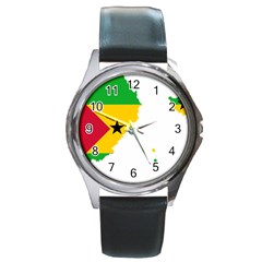 Sao Tome Principe Flag Map Round Metal Watch by Sapixe