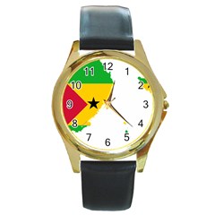 Sao Tome Principe Flag Map Round Gold Metal Watch by Sapixe