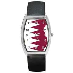 Borders Country Flag Geography Map Qatar Barrel Style Metal Watch by Sapixe