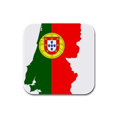 Portugal Flag Borders Cartography Rubber Square Coaster (4 Pack) 