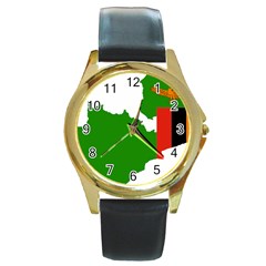 Zambia Flag Map Geography Outline Round Gold Metal Watch