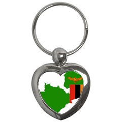 Zambia Flag Map Geography Outline Key Chain (heart)