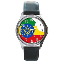 Ethiopia Flag Map Geography Round Metal Watch by Sapixe