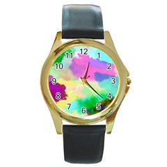 Watercolors Spots                              Round Gold Metal Watch