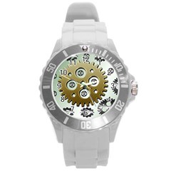 Gear Background Sprocket Round Plastic Sport Watch (l) by HermanTelo