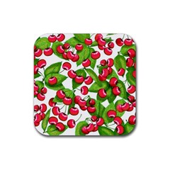Cherry Leaf Fruit Summer Rubber Coaster (square)  by Mariart