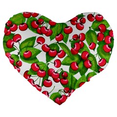 Cherry Leaf Fruit Summer Large 19  Premium Heart Shape Cushions