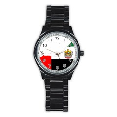 Borders Country Flag Geography Map Stainless Steel Round Watch by Sapixe