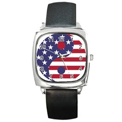 Yang Yin America Flag Abstract Square Metal Watch by Sapixe