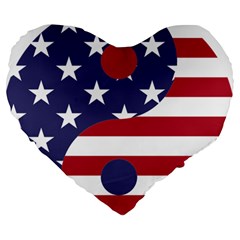 Yang Yin America Flag Abstract Large 19  Premium Heart Shape Cushions