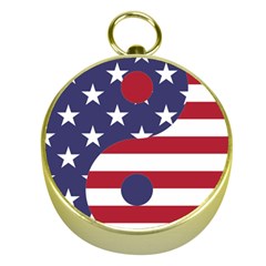 Yang Yin America Flag Abstract Gold Compasses by Sapixe