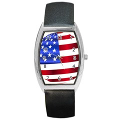 America Usa United States Flag Barrel Style Metal Watch by Sapixe