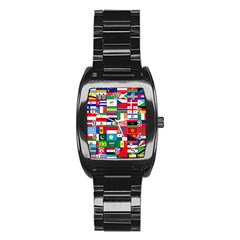 Flags Countries International Stainless Steel Barrel Watch