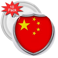 Flag China Country Nation Asia 3  Buttons (10 Pack) 