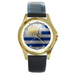 Uruguay Flag Country Symbol Nation Round Gold Metal Watch