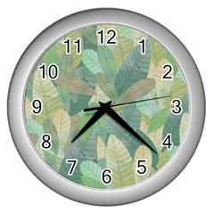 Watercolor Leaves Pattern Wall Clock (silver) by Valentinaart