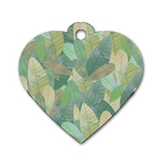 Watercolor Leaves Pattern Dog Tag Heart (one Side) by Valentinaart