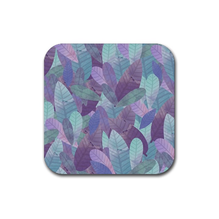 Watercolor leaves pattern Rubber Coaster (Square) 