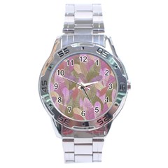 Watercolor Leaves Pattern Stainless Steel Analogue Watch by Valentinaart