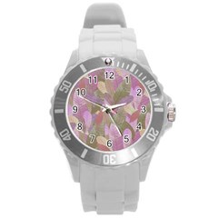 Watercolor Leaves Pattern Round Plastic Sport Watch (l) by Valentinaart