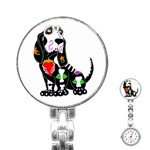 Basset Hound Sugar Skull Stainless Steel Nurses Watch Front