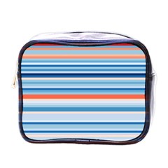 Blue And Coral Stripe 2 Mini Toiletries Bag (one Side) by dressshop