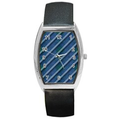 Blue Stripped Pattern Barrel Style Metal Watch by designsbyamerianna