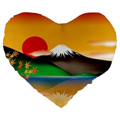 Mount Fuji Japan Lake Sun Sunset Large 19  Premium Heart Shape Cushions