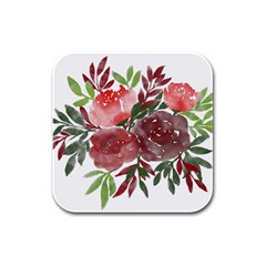 Watercolour Flowers Roses Watercolor Rubber Square Coaster (4 Pack)  by Pakrebo