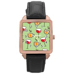 Cups And Mugs Rose Gold Leather Watch 