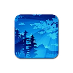 Forest Landscape Pine Trees Forest Rubber Square Coaster (4 Pack)  by Pakrebo