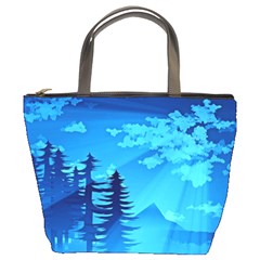 Forest Landscape Pine Trees Forest Bucket Bag by Pakrebo