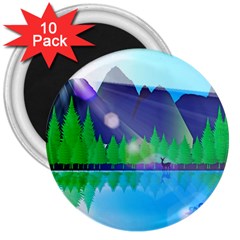 Forest Landscape Pine Trees Forest 3  Magnets (10 Pack)  by Pakrebo
