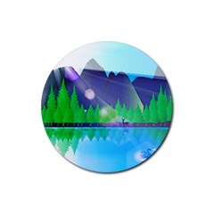 Forest Landscape Pine Trees Forest Rubber Round Coaster (4 Pack) 