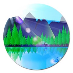 Forest Landscape Pine Trees Forest Magnet 5  (round) by Pakrebo