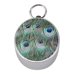 Peacock Feather Pattern Plumage Mini Silver Compasses by Pakrebo
