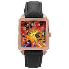 Board Circuits Control Center Trace Rose Gold Leather Watch  by Pakrebo