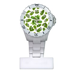 Mint Seamless Pattern Leaf Green Plastic Nurses Watch by Pakrebo