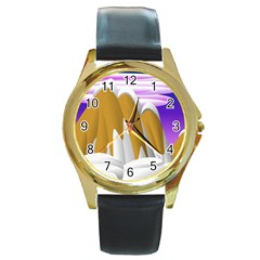 Europa Positive Thinking Mountain Round Gold Metal Watch by Pakrebo