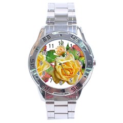 Flowers Roses Autumn Leaves Stainless Steel Analogue Watch by Pakrebo