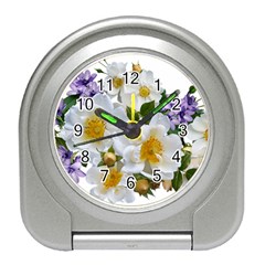 Flowers Roses White Mauve Babianas Travel Alarm Clock by Pakrebo