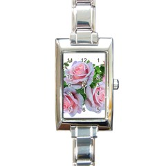 Roses Pink Flowers Leaves Rectangle Italian Charm Watch by Pakrebo