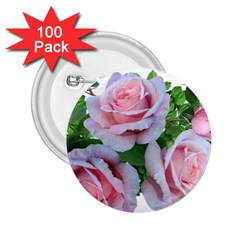 Roses Pink Flowers Leaves 2 25  Buttons (100 Pack)  by Pakrebo