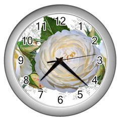 Flowers Roses White Fragrant Wall Clock (Silver)