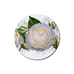 Flowers Roses White Fragrant Rubber Coaster (Round) 