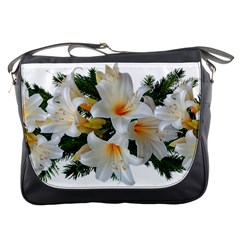 Lilies Belladonna White Flowers Messenger Bag by Pakrebo