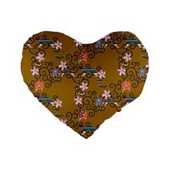 Textile Flowers Pattern Standard 16  Premium Heart Shape Cushions