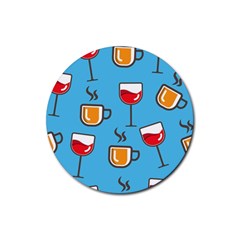 Cups And Mugs Blue Rubber Round Coaster (4 Pack)  by HermanTelo