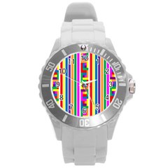 Rainbow Geometric Spectrum Round Plastic Sport Watch (l)